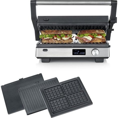 Multifunktionsgrill 3-in-1 - SEVERIN - KG 2380 - 2000 W - 3 Plattensets - LED-Display - Schwarz / Edelstahl