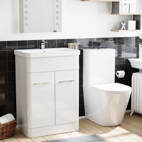 Lex 600mm Basin Vanity Unit & Rimless Close Coupled Toilet White (1/5)