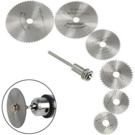 New 7pc HSS Rotary Tool Saw Blades, Circular Wood Cutting Saw Blade Discs for Dremel Rotary Tool Chuck with 1/8" (3.175mm) Extension Rod (1/5)