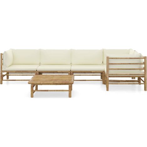 Maison Exclusive - Set Divani da Giardino 6 pz con Cuscini Bianco Crema in Bambù (1/5)