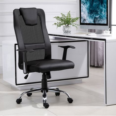Bürostuhl 66x73x108-118 cm schwarz aus Kunstleder und Netzstoff mit Wippfunktion (1/5)