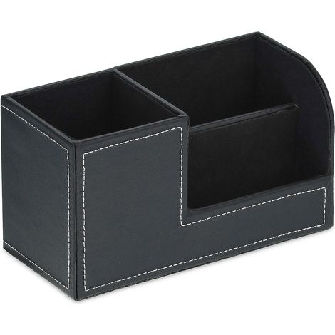 Organizer da scrivania elegante multiuso portaoggetti 11 x 20 x 9,5 cm in ecopelle nera 130011961