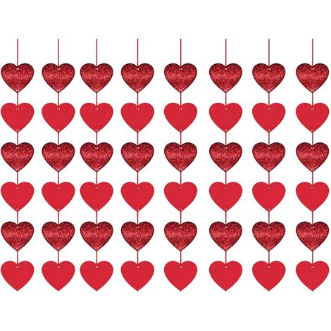 Guirlande De Coeurs Rouges - 8 Pièces - 6 Coeurs Par Chaîne - En Carton Brillant - Pour Décoration De Saint-Valentin Mariage Anniversaire - 7 Cm (1/5)