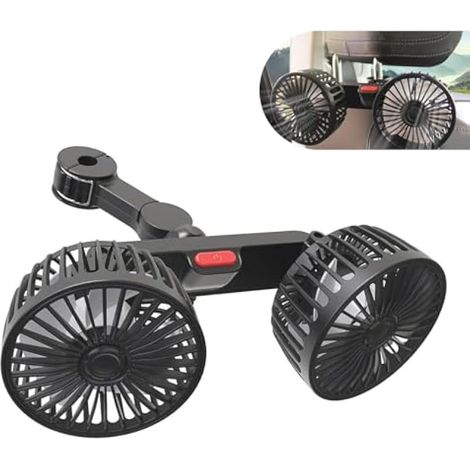 Ventilateur d'appui-tête de siège de voiture, ventilateur de refroidissement rapide rotatif à 360 degrés avec harnais USB, moteur silencieux réglable à trois vitesses avec clip de verrouillage (1/5)