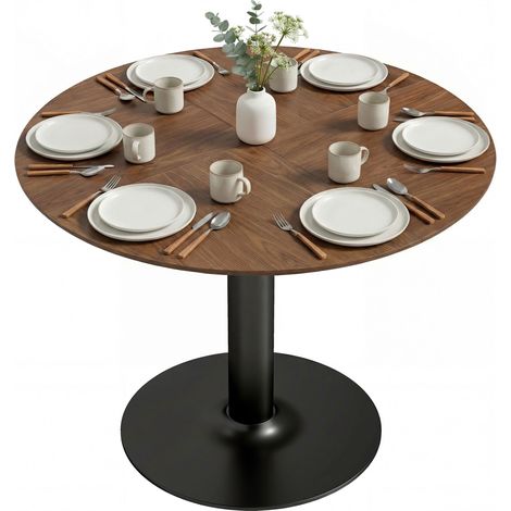 Table à manger ronde Bravelle élégante effet bois noyer acier noir design spacieuse 6 personnes (1/5)