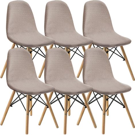 Elastische Stuhlbezüge 6er-Set Jacquard Sandfarben maschinenwaschbar (1/5)