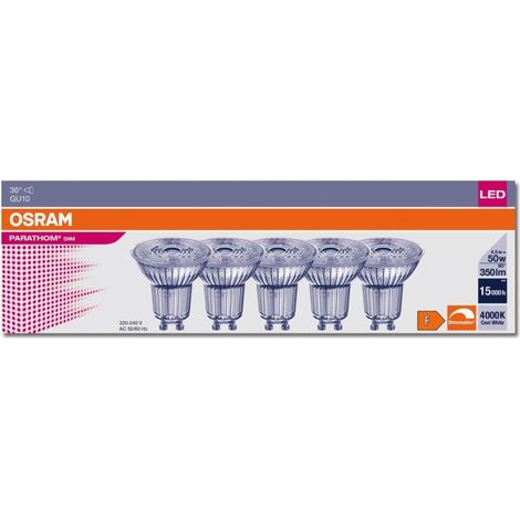 BOMBILLA GU10 4,5W/350LM 4000K OSRAM PACK 5 UNID. LPPAR16D5036 OSRAM
