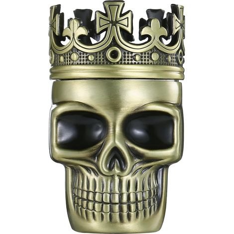 Totenkopf-Kräutermühle – 1 Stück – Antik-Stil, Metall – Fein gemahlen für Gewürze und Kaffee – Kompakt für den täglichen Gebrauch – Bronze, 45 mm (1/5)