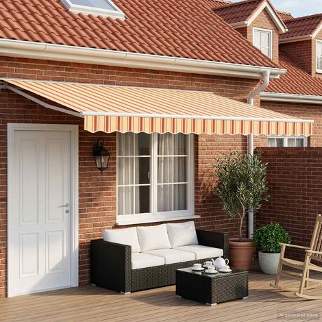 Toldo Retráctil Eléctrico Amarillo y Naranja 5 x 3 m