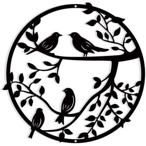 Pair Lntyq Décoration murale en métal, 30cm, oiseau en métal sur branche d'arbre, silhouette murale d'oiseaux, décoration murale suspendue en fer forgé noir (1/5)