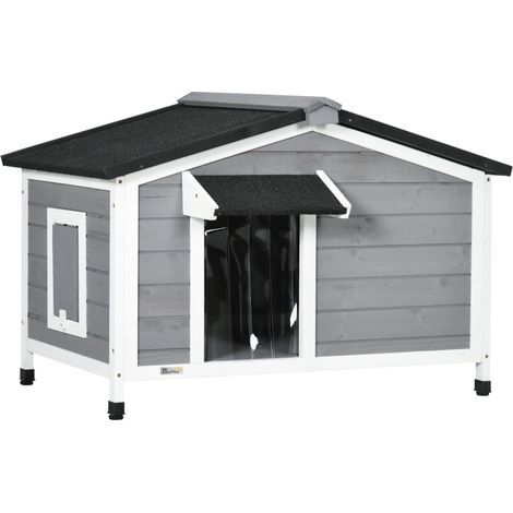 Wooden Dog Kennel for Outside, for Medium Dogs, 65H x 97L x 72Wcm, Grey