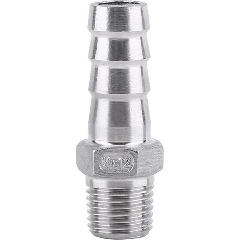 Raccord de tuyau mâle en acier inoxydable avec embout cannelé (1/4" x 12 mm)