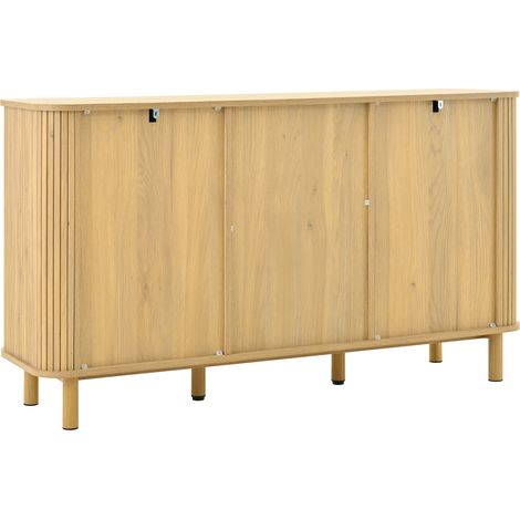 Buffet moderne avec tiroirs, étagères et pieds en métal aspect bois, meuble de salon polyvalent incontournable. (1/5)