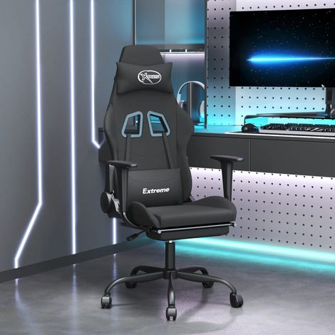 Gaming-Stuhl mit Massage & Fußstütze Schwarz Stoff