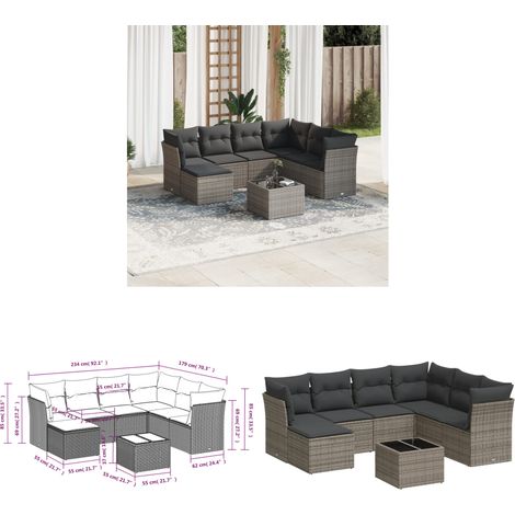 Salon de jardin 8 pcs avec coussins gris résine tressée - Ensemble Salon De Jardin - Meuble De Jardin - Salon De Jardin Design - Mobilier De Jardin - Canapé D'extérieur - Home & Living (1/3)