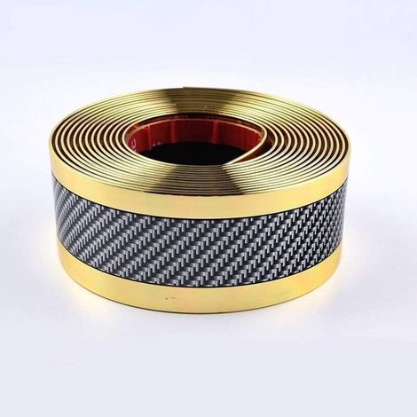 Seuil de porte de voiture en fibre de carbone, bande de protection en caoutchouc anti-rayures et antichoc (3M5CM) bord doré (1/5)
