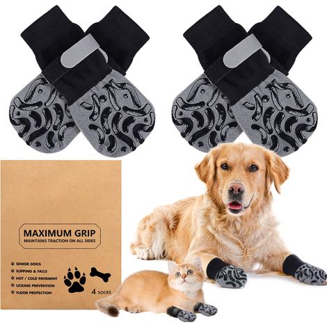2 Paires Réglables Chaussettes Chien avec Adhérence Chaussettes pour Trottoirs Chauds/Froids Protection Coussinet Textiles et Accessoires pour Chiens Protège-Pattes Éviter Le Léchage Le Glissement(M) (1/5)
