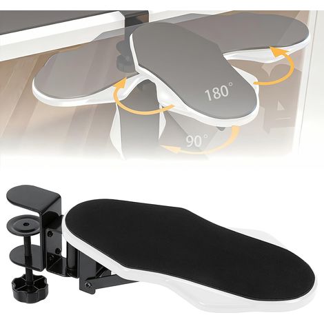 Repose-bras pour ordinateur de bureau, pivotant à 180° et pliable à 90°, blanc Plateau d'extension de bureau, repose-bras à pince, support ergonomique pour coudes et bras, facile à installer, pour la (1/5)