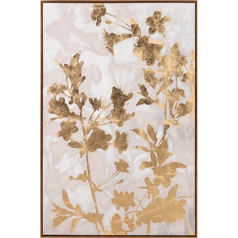 Tableau de fleurs 80 % peint à la main et feuille 80 x 4 x 120 cm (1/2)