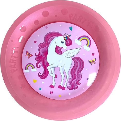 Wiederverwendbarer Plastikteller Einhorn 21 cm (1/2)