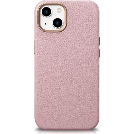 Custodia magnetica in pelle per iPhone 14 Plus con MagSafe, colore Litchi, colore rosa. (1/4)