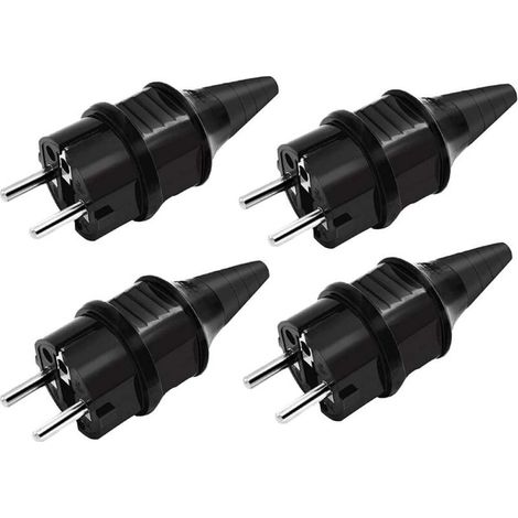 4 prises électriques mâles, étanches IP44, 250 V/16 A, avec contact de terre en caoutchouc, pour usage extérieur (1/5)