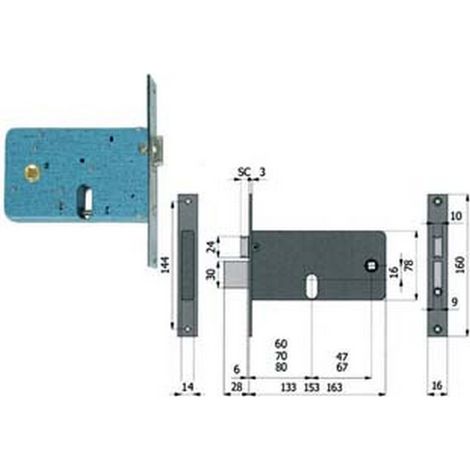 1PZ SERRATURA INFILARE FASCE CATENACCIO SCROCCO MM.78 H 870 mm70 interasse