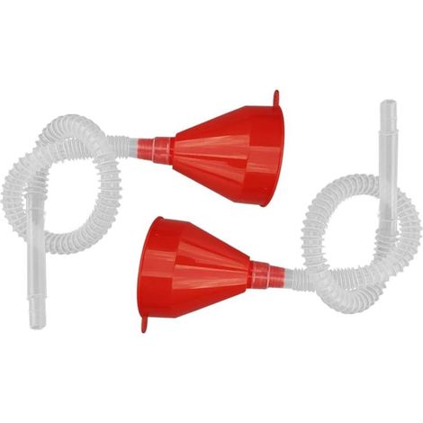 Entonnoir à huile pour voiture - 2 pièces - Entonnoir avec tuyau flexible - Plastique - Universel - Tuyau flexible - Remplissage d'huile/essence - Pièces automobiles - 60 cm - Rouge (1/5)