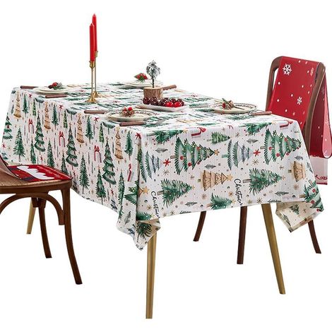 Blanc,Nappes de Noël rectangulaires 140 × 220 cm Motif sapin de Noël Nappe de fête (1/5)
