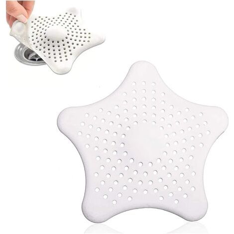 2 pcs Filtre évier en Silicone,Filtre à Cheveux Douche,Filtre à Bonde de Douche et Bain Starfish,pour Drain de Douche,pour Coincer Cheveux et Saletés,Bouchon Dévier avec Ventouses(Blanc) (1/5)