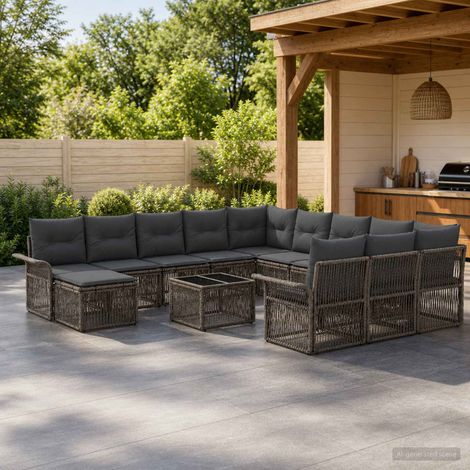 Salon de jardin modulable 13 pièces en polyrotin gris et gris foncé, 12 places, 99.85kg - PANGIVO (1/5)