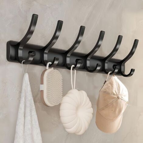 Porte Manteau Mural - Robuste Patere Murale Porte Manteau pour Entrée Chambre Salle de Bain, Crochets Manteaux avec 6 Crochets Métalliques (Noir) (1/3)