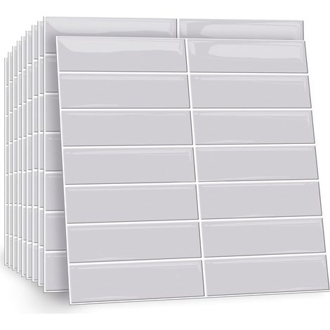 10 Pièces 2D Adhésive Pour Cuisine Gris Carrelage Adhesif Mural Salle de Bain, Vinyle Métro Autocollant Carrelage Adhesif imperméable 30 x 30cm (1/5)