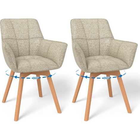 Chaises de salle à manger - WAFTING - Pivotantes - Avec accoudoirs - Tissu khaki rembourré - Pieds en bois massif (1/5)