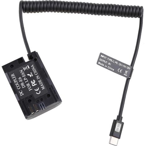 Batterie factice LP-E6 avec câble d'alimentation USB Type-C, compatible avec la sortie PD 9 V/12 V pour appareils photo et moniteurs, haute élasticité. (1/5)