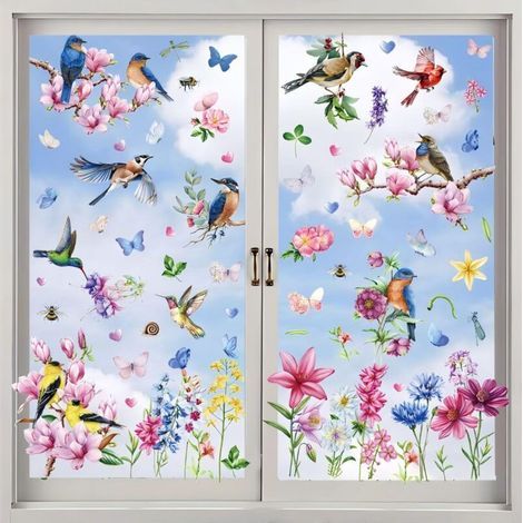 Autocollants statiques pour fenêtre d'été. décoration de fenêtre double face. autocollants de fenêtre oiseaux. sans colle. autocollants statiques anti-collision pour bricolage (1/5)