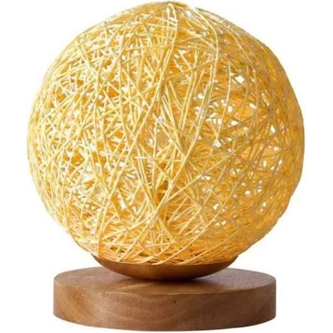 Veilleuse LED tissée à la main, dorée, lampe de chevet en bois de 15 cm, abat-jour fait main, cadeau (1/4)