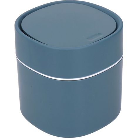 Mini poubelle de bureau avec couvercle, idéale pour ranger les débris, nettoyer et ranger les objets. Parfaite pour une table basse, une coiffeuse ou un bureau. Couleur : bleu. (1/5)