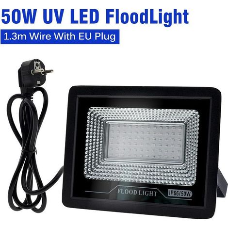 Lampe UV 395 nm pour tests fluorescents – Projecteur LED étanche IP66 (50 W), idéal pour maison hantée, décoration immersive et durcissement de colle UV – Câble secteur européen, 220 V