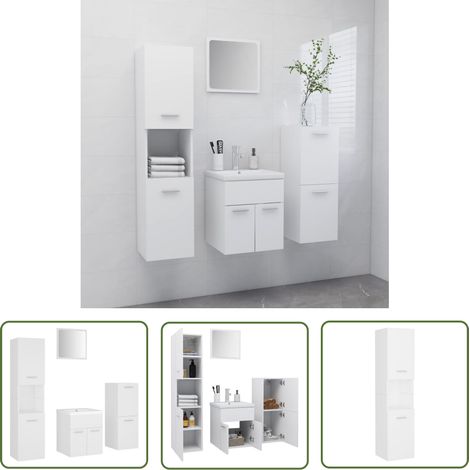 The Living Store Ensemble de meubles de salle de bain Blanc Aggloméré - Meuble De Salle De Bain - Ensemble Meuble Salle De Bain - Rangement Salle De Bain - Lavabo Intégré - Armoire Salle De Bain (1/5)