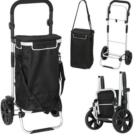 Chariot de courses pliable 3-en-1 40 L avec compartiment isotherme, structure en aluminium, poignée réglable et sac amovible noir - CHICFURN (1/5)