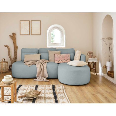 Lisa Design – Canapé d'angle droit 4 places convertible avec coffre – Tissu bouclette 100% polyester – Dimensions L240 x H88 x P180 cm