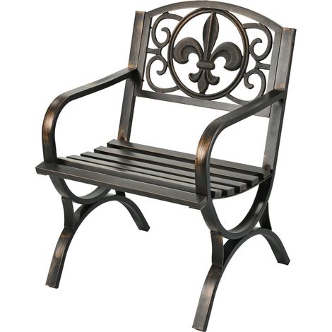 Silla de jardín Relaxdays, con reposabrazos, extra ancha, metal, sillón antiguo, HBT: 85,5 x 60 x 56 cm, negro/bronce (1/5)