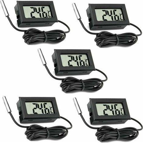 Lot de 5 thermomètres LCD numériques avec sonde externe pour voiture, réfrigérateur, congélateur, aquarium (1/5)