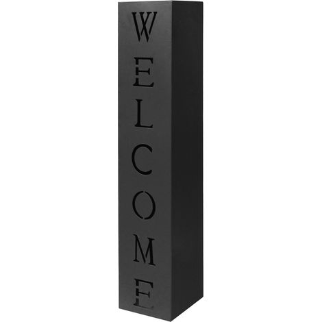 Wiltec Colonna decorativa in metallo nero con scritta Welcome per ingresso Fioriera