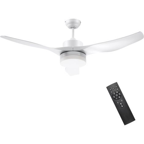 Ventilateur de plafond avec éclairage et télécommande, 20,5 W, 6 vitesses, 3 couleurs d'éclairage et minuterie, 132 cm, blanc
