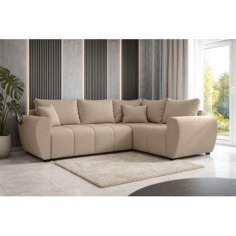 AX LIVING Malatya L Ecksofa mit Schlaffunktion Sofa Hellbraun 235 cm R