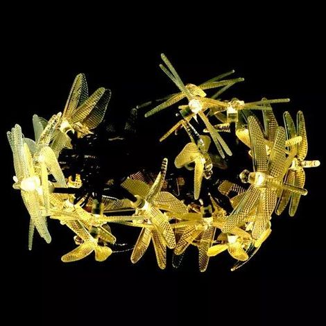 Guirlande lumineuse solaire libellule, guirlande lumineuse étanche pour intérieur et extérieur (cour). (1/5)