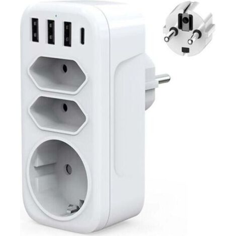 4000-Watt-USB-C-Wandsteckdosenleiste mit 3 USB- und Typ-C-Anschlüssen, 1 Schuko-Steckdose und 2 Euro-Steckdosen für Zuhause, Küche und Büro