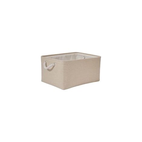 Beige Aufbewahrungsbox für Kinder – Faltbarer Korb aus dickem Leinen mit Schlüsselmuster, für die Aufbewahrung im Wohnzimmer, Maße: 35,5 x 25,5 x 17,5 cm – Crezuo